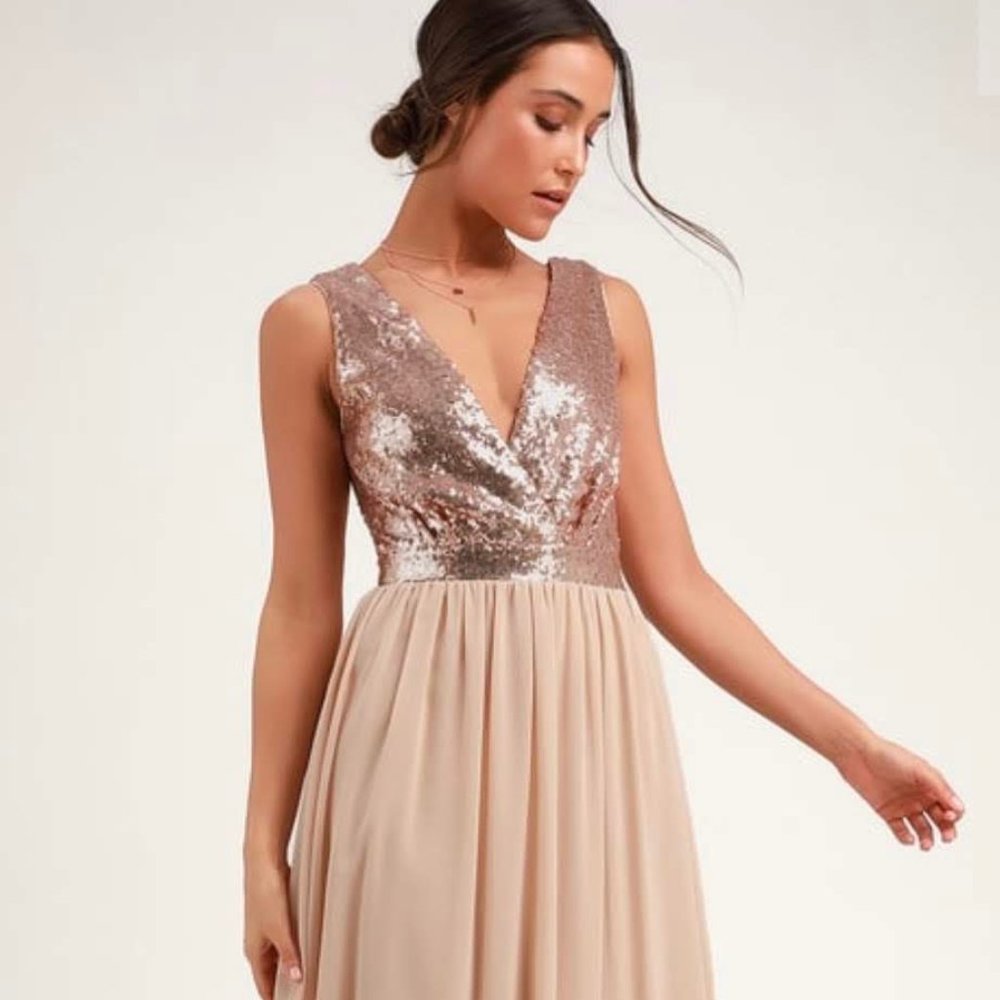 NWT Lulu's Champagne Sequin Maxi Dress